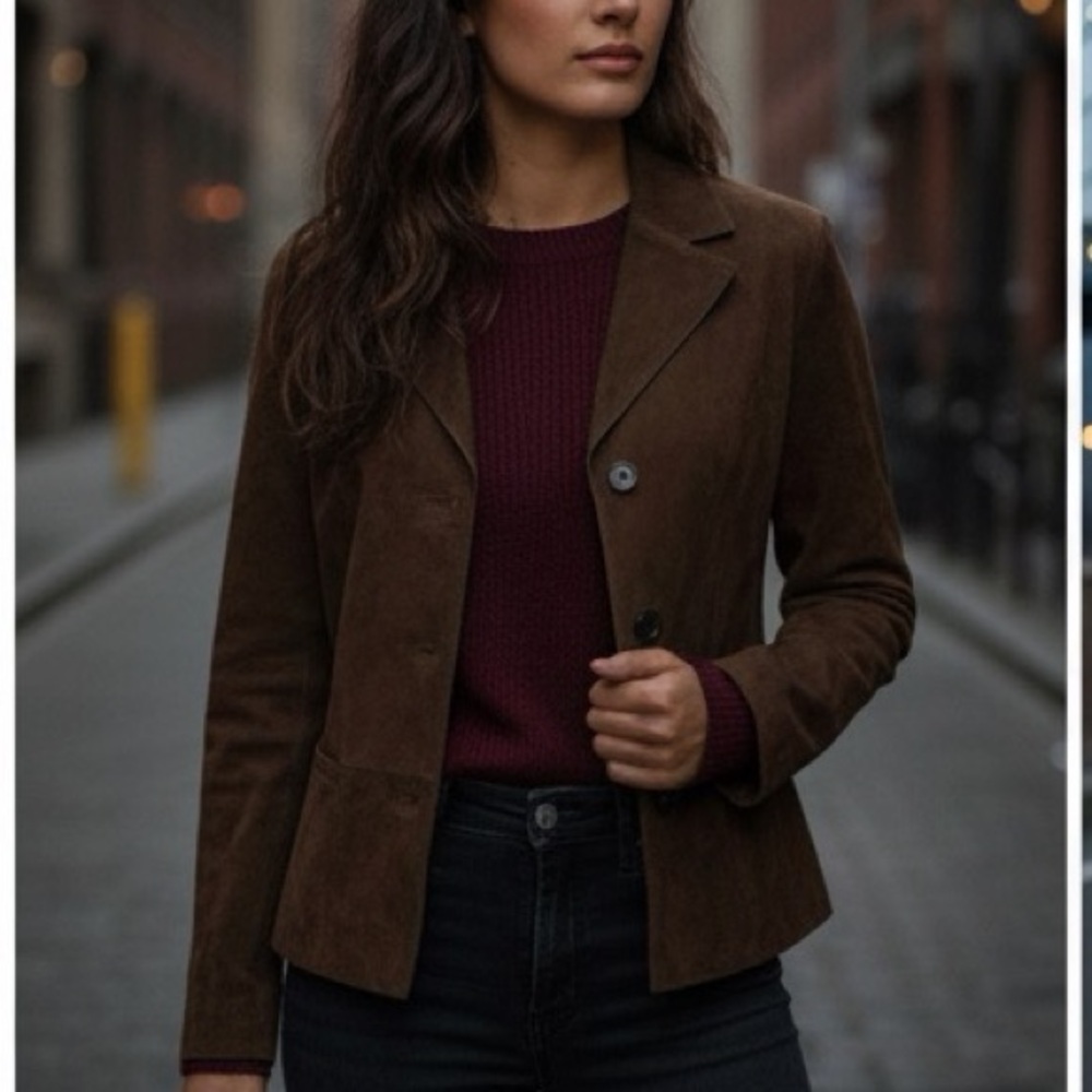 NWT JASON WU Brown Suede Button-Front Jacket Classic Tailored Fit Blazer - Picture 14 of 16